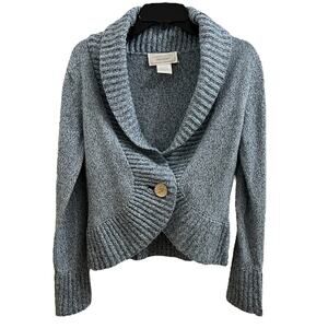 Vintage United States Sweaters Blue Shawl Collar One Button Woman's Cardigan S M
